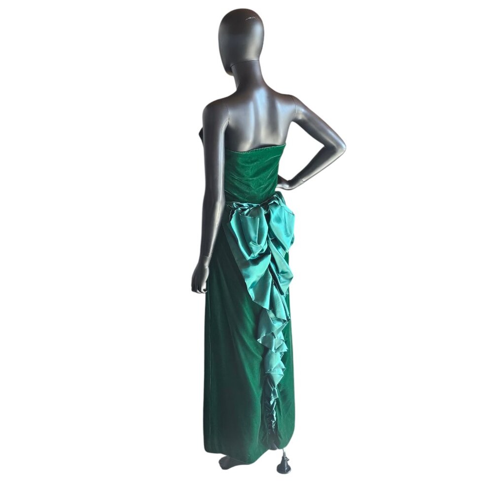 Vintage Green Velvet Strapless Satin Back Detail Party Dress - Picture 6 of 10